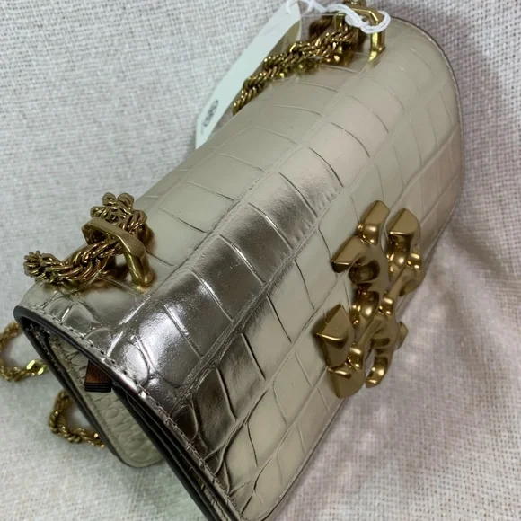 NEW Tory Burch Eleanor Gold Embossed Leather Small Convertible Shoulder Bag AUTH - Picture 7 of 16